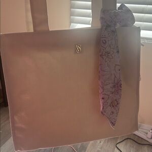 Victoria's Secret Pale Cream Tote with Floral Scarf Accent